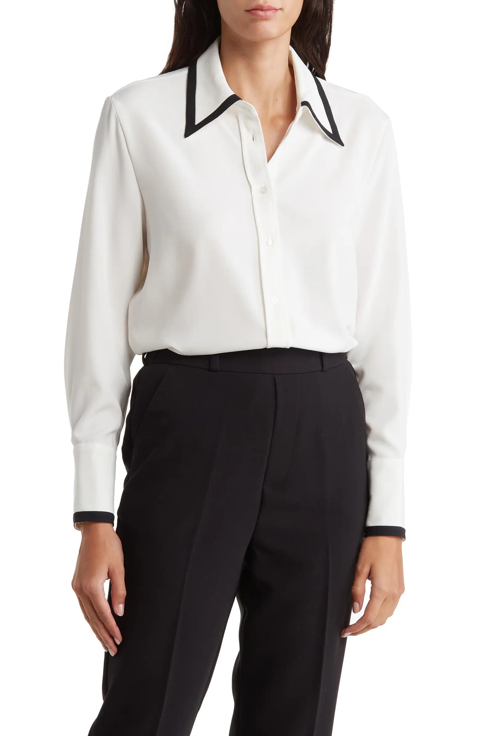 RACHEL Rachel Roy Tipped Collar Button-Up Shirt | Nordstromrack | Nordstrom Rack
