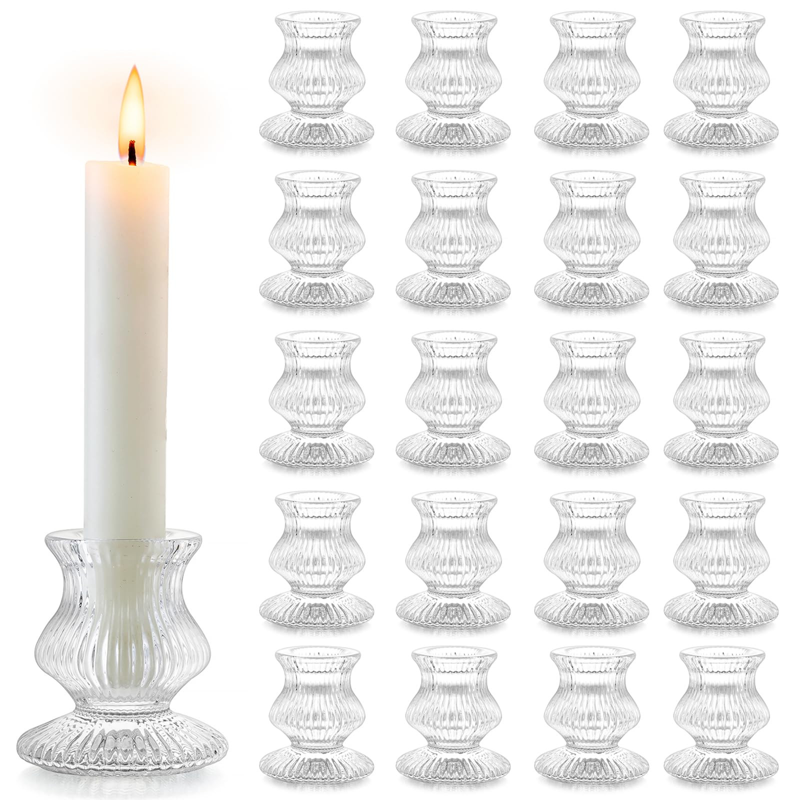Romadedi Glass Candle Holder for Candlestick - 20 Pcs Clear Small Tapered Candle Holder Decor Bul... | Amazon (US)