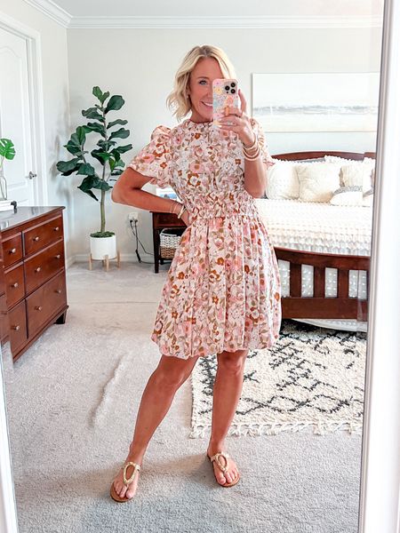 • pink floral dress - size medium (I could have done a small? But I like the length). Has a fun bubble hem, putt sleeves, and an open back with a tie.
• sandals- tts  

#LTKFindsUnder50 #LTKOver40 #LTKSeasonal