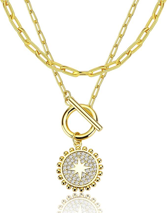 BLOSCAT Gold/Silver Pendant Necklace for Women, Adjustable 18K Gold Plated Pendant Choker Cute Da... | Amazon (US)