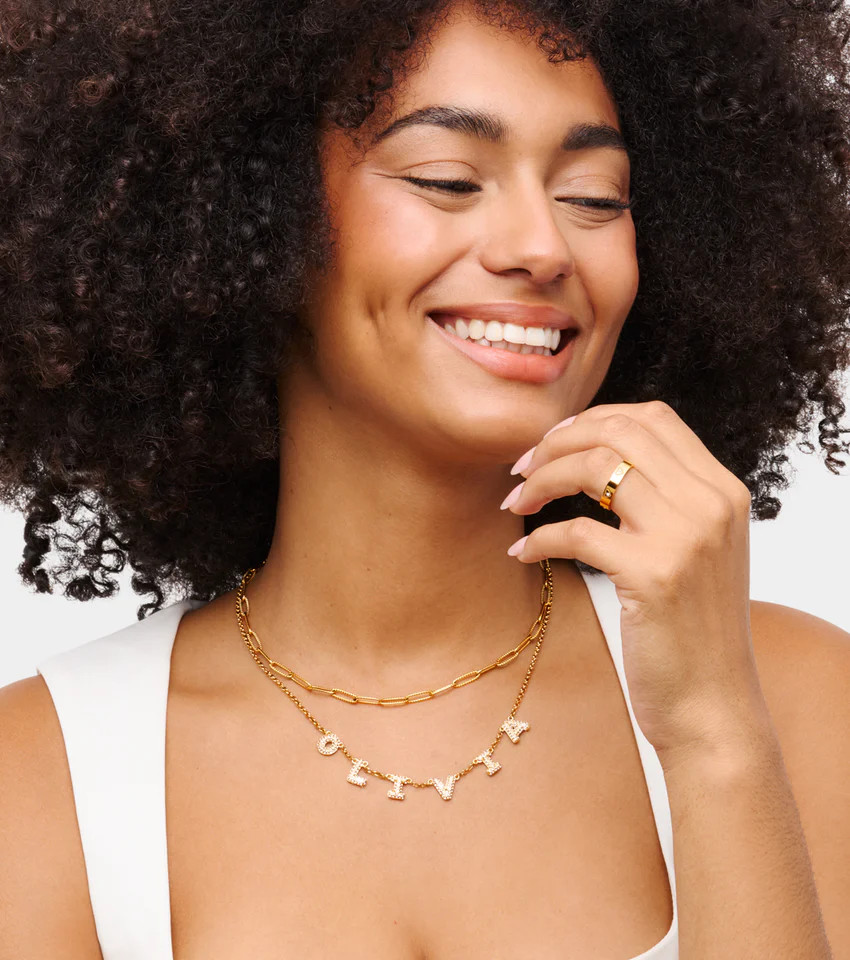 Spotlight Pavé Bubble Name Necklace (Gold) | Abbott Lyon