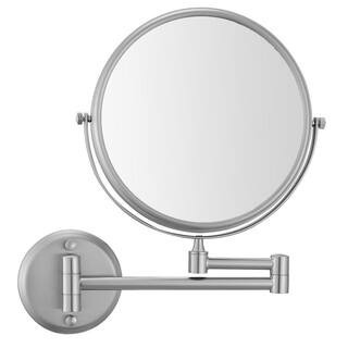 8 in. W x 8 in. H Round Magnifying Telescopic Dia Bi-View Magnifying Wall Mount Bathroom Makeup Mirror in Nickel | The Home Depot