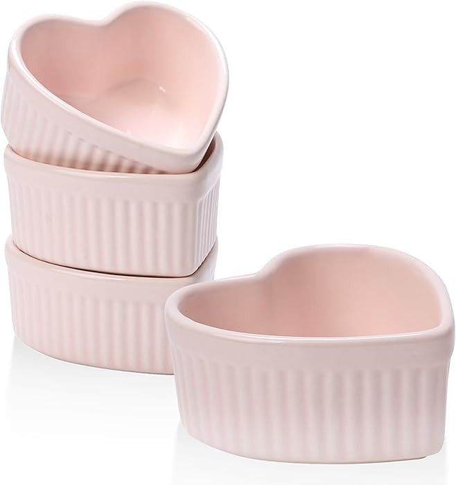 VanEnjoy 4 pack 5oz Heart Shaped Ramekins Ceramic Bowl Bakeware for Souffle Creme Brulee Oven and... | Amazon (US)