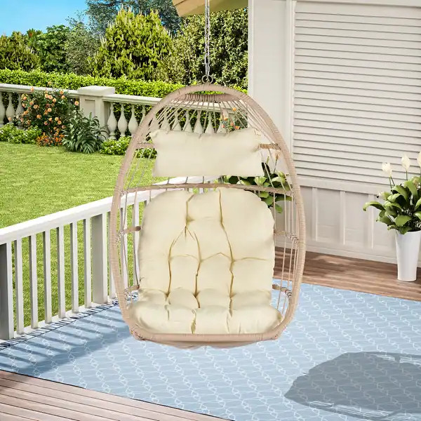 Swing Egg Chair Without Stand Indoor Outdoor Rattan Patio Basket Hanging Chair Hammock Chair with... | Bed Bath & Beyond