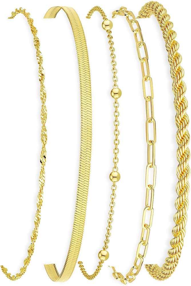 BERISO Gold Bracelets for Women, Elegant Adjustable 14K Gold Plated Bracelet for Women, Trendy Mi... | Amazon (US)