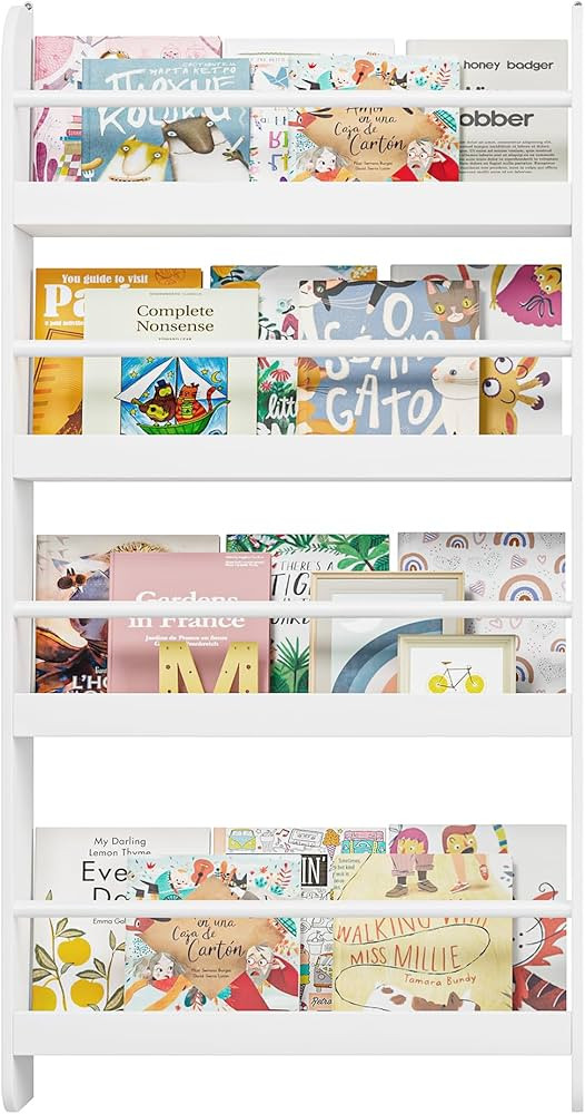 FOTOSOK Kids Bookshelf, Wall Mount 4-Tier Book Shelf Organizer for Toys and Books, Toy Storage Bo... | Amazon (US)