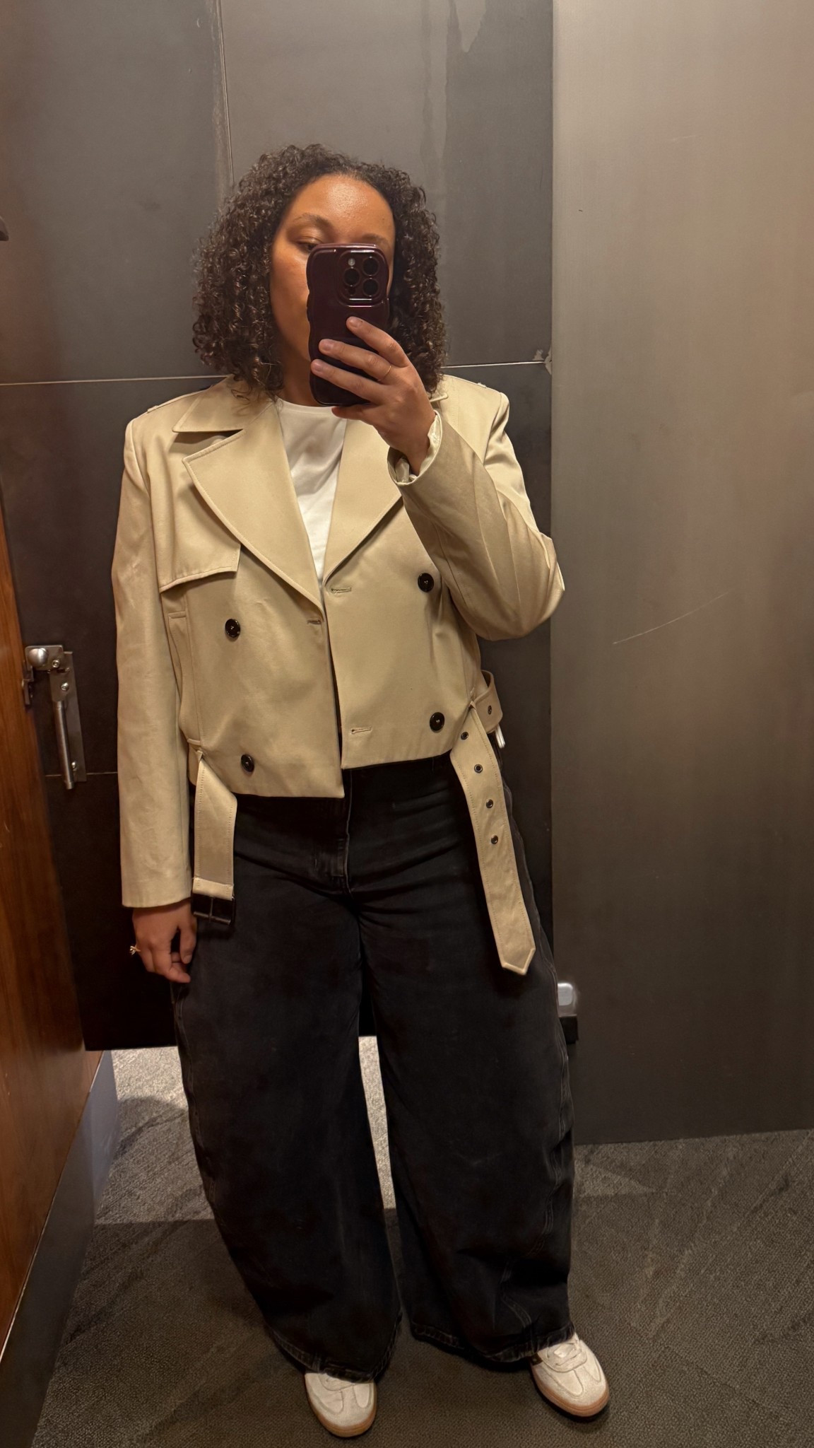 Wearing a medium here which fits nicely, but ordering a large so I can layer a sweater underneath. Use code EXTRA25 to get an additional 25% off the sale price. 

Cropped trench coat, beige taupe trench coat, cropped jacket 

#LTKCyberWeek #LTKSaleAlert