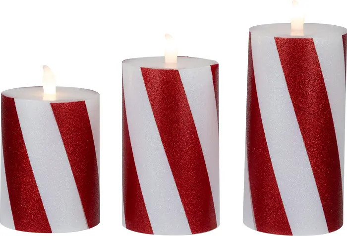 Northlight LED Flameless Flickering Candy Cane Wax Pillar Christmas Candles - 6" - Set of 3 | Nor... | Nordstrom