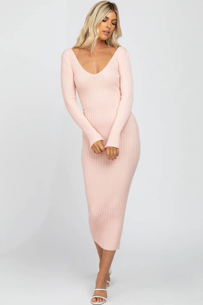 Pink V-Neck Long Sleeve Fitted Maxi Dress | PinkBlush Maternity