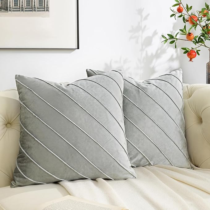 GIGIZAZA Decorative Velvet Pillow Covers 18x18, Set of 2 Silver Grey Sofa Couch Throw Pillows Cov... | Amazon (US)