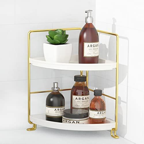 FSyueyun 2-Tier Corner Bathroom Countertop Organizer, Kitchen Spice Rack Makeup Storage Shelf Van... | Amazon (US)
