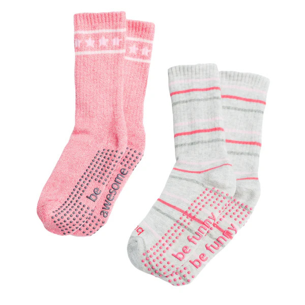 Girls 2 Pack Grip Crew Socks 4T-6T (Cate) | Sticky Be Socks