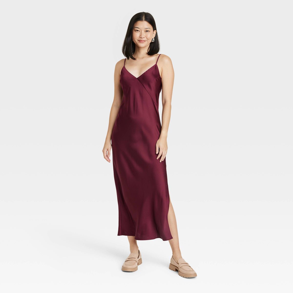 Women's Midi Slip Dress - A New Day™ Burgundy XS | Target