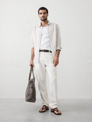 Slim-Straight Linen-Blend Cargos | Banana Republic Factory