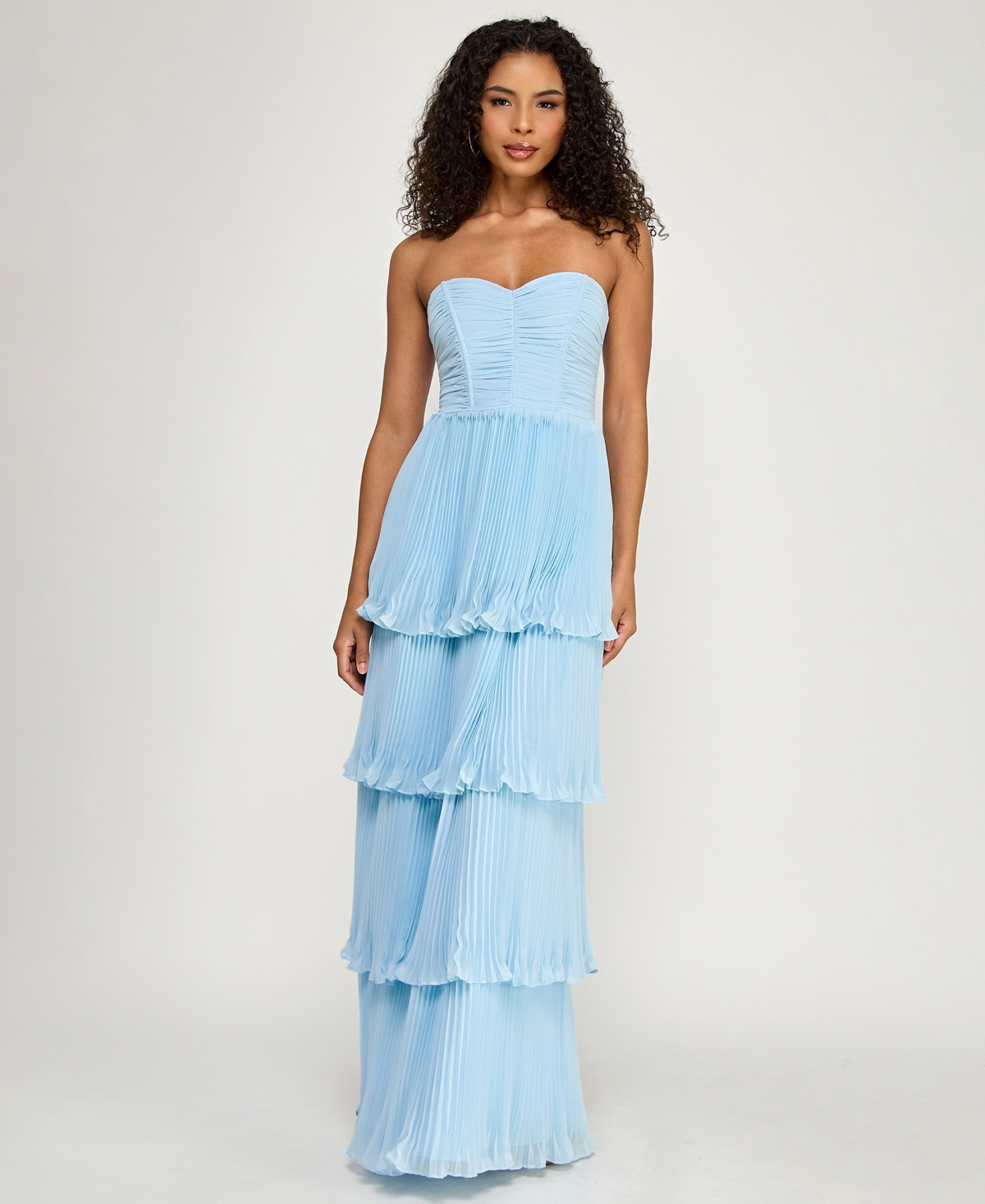 City Studios Women's Pleated Tiered Strapless Gown - Light Blue | Macy's