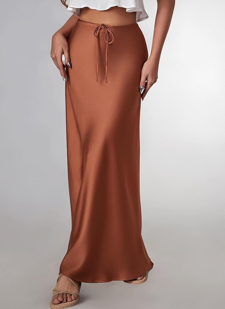 Women's Satin High Waist Maxi Skirt - Long Formal A-Line Silky Solid Color Elegant Skirt | Amazon (UK)