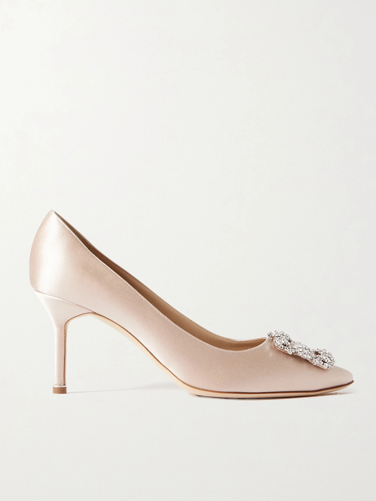 Manolo Blahnik - Hangisi 70 Crystal-embellished Satin Pumps - Neutrals | NET-A-PORTER (US)