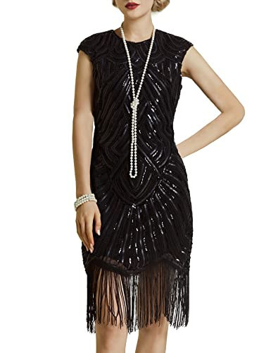 BABEYOND Women's Flapper Dresses 1920s Beaded Fringed Great Gatsby Dress Black | Amazon (US)