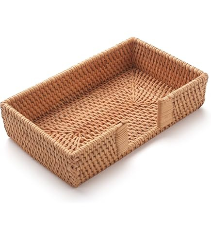 Rattan Napkin Holder Rectangular, Wicker Napkin Basket for Kitchen, Flat Napkin Holders for Paper... | Amazon (US)