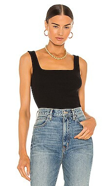 Vince Ribbed Square Neck Tank in Black from Revolve.com | Revolve Clothing (Global)