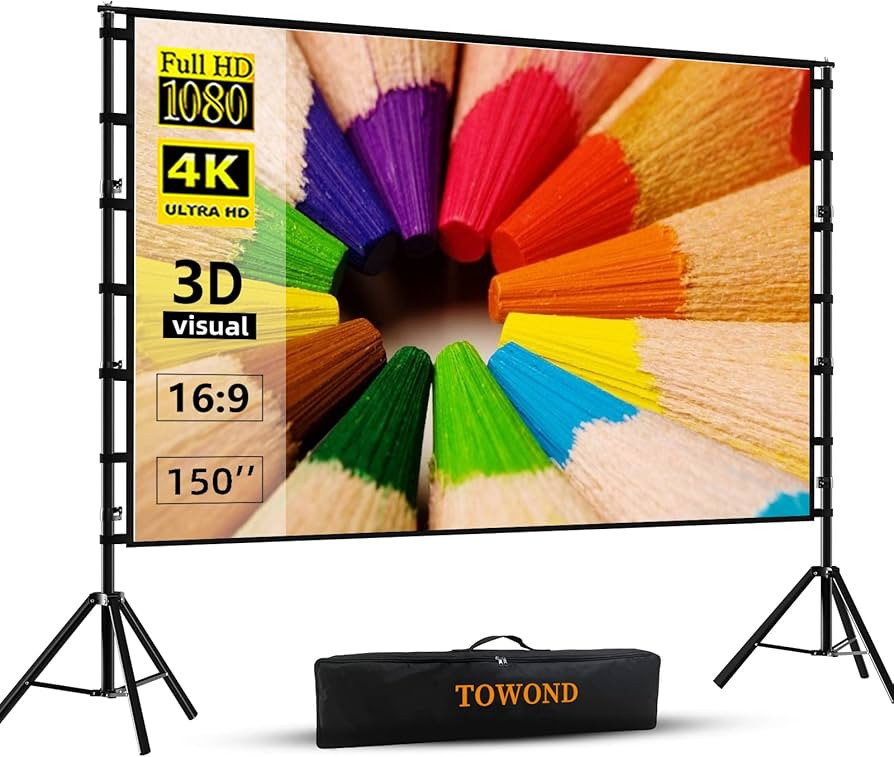 Projector Screen and Stand,Towond 150 inch Indoor Outdoor Projection Screen, Portable 16:9 4K HD ... | Amazon (US)
