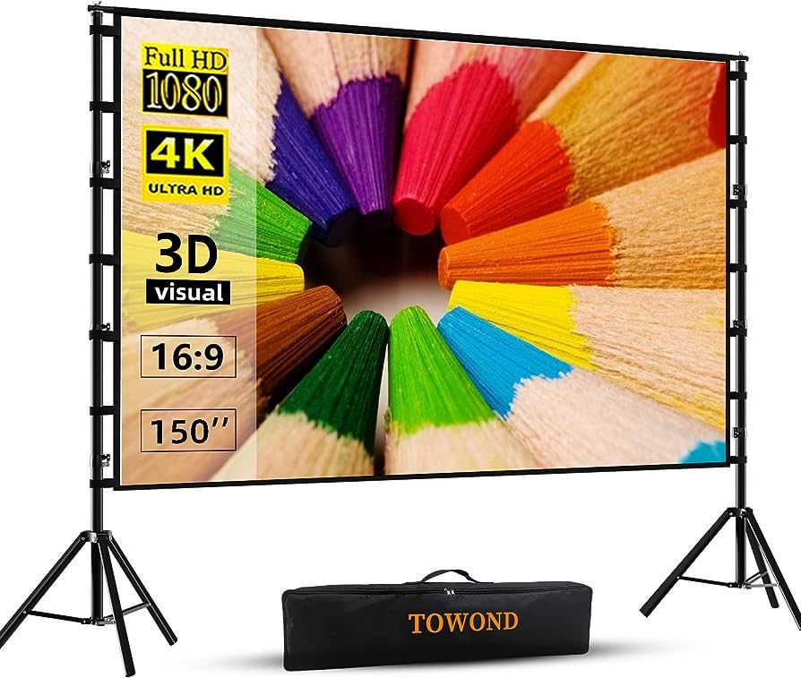 Projector Screen and Stand,Towond 150 inch Indoor Outdoor Projection Screen, Portable 16:9 4K HD ... | Amazon (US)