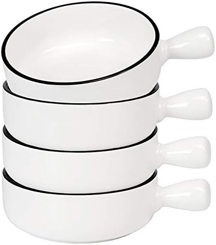AQUIVER 21 Oz French Onion Soup Bowls – Classic White Porcelain Serving Bowl with Single Handle - fo | Amazon (US)