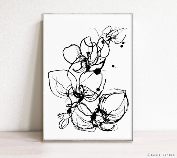 Black and white downloadable print, orchid minimalist floral print, digital watercolor art, scand... | Etsy (US)