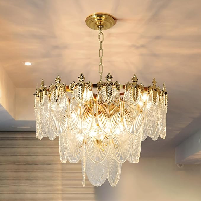 8-Light Modern Pendant Chandelier, 24" LED Ceiling Light, 3-Tier Crystal Hanging Clear Lampshade ... | Amazon (US)