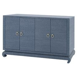 Villa & House Meredith Regency Navy Blue Grasscloth Chow Cabinet | Kathy Kuo Home