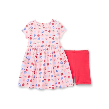 Wonder Nation Toddler Girl Printed Dress & Biker Short Outfit Set, Sizes 18M-5T | Walmart (US)