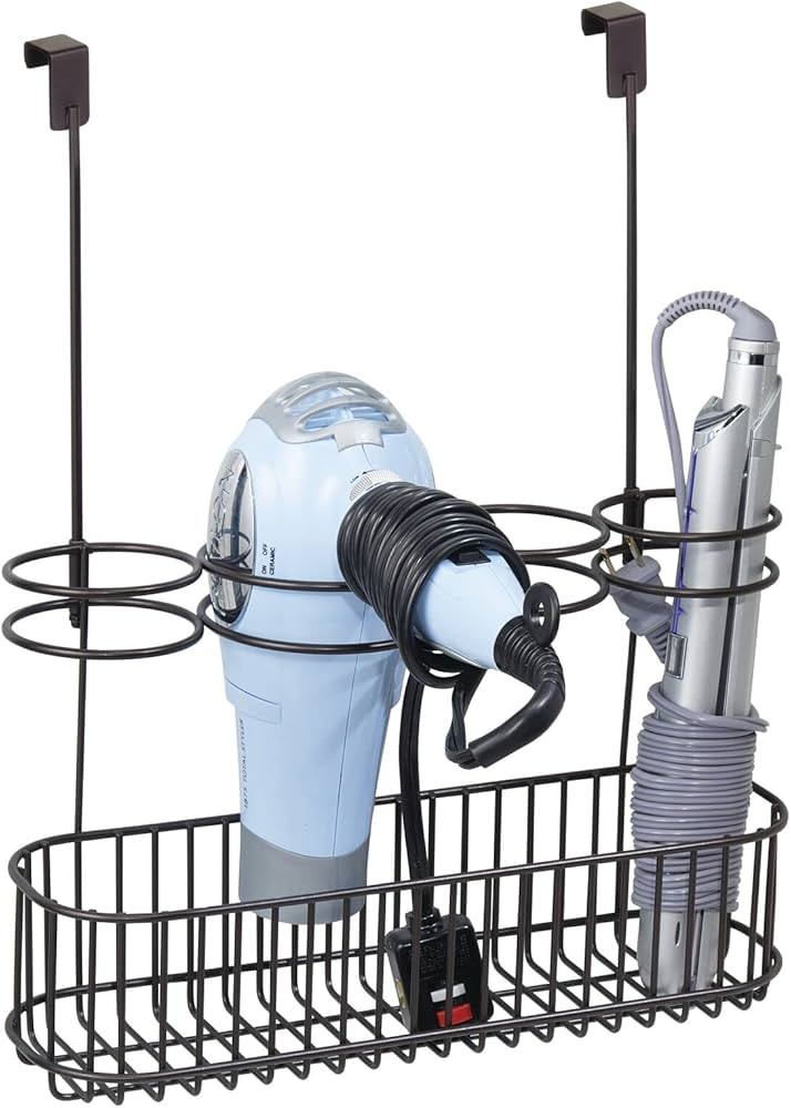 mDesign Metal Over Door Bathroom Hair Care & Styling Tool Organizer Storage Basket for Hair Dryer... | Amazon (US)