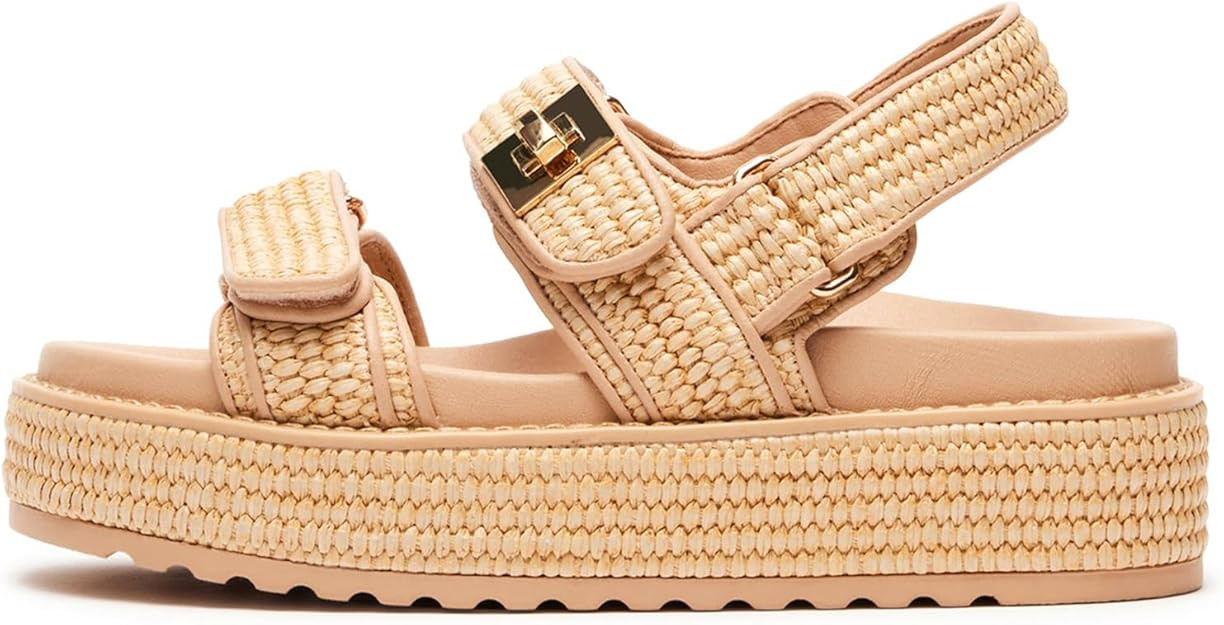 DOEYG Raffia Platform Sandals for Women Comfortable Casual Adjustable Buckle Strap Summer Open To... | Amazon (US)