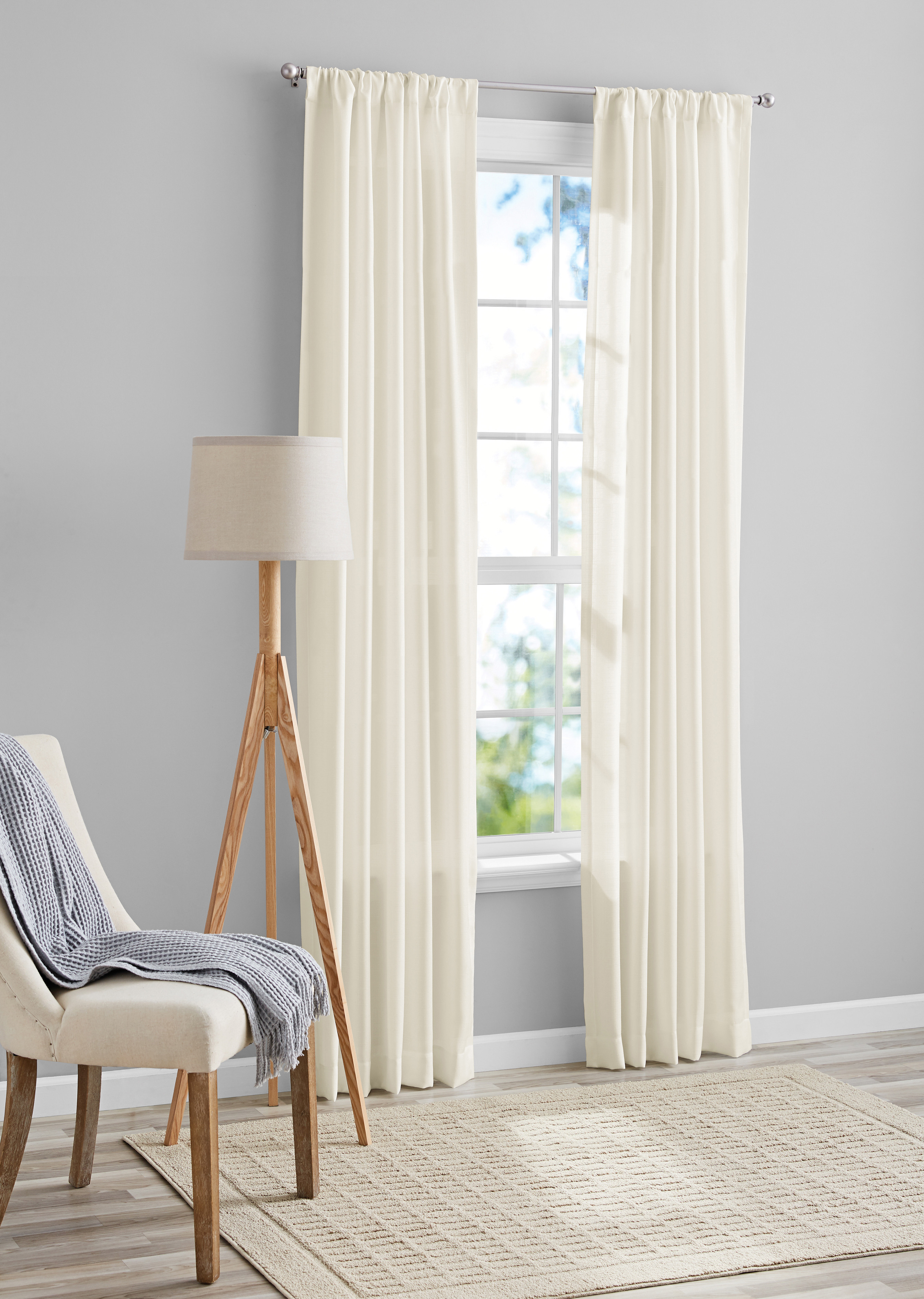 Mainstays Tille Solid Color Light Filtering Rod Pocket Curtain Panel Pair, Set of 2, White, 37" x... | Walmart (US)