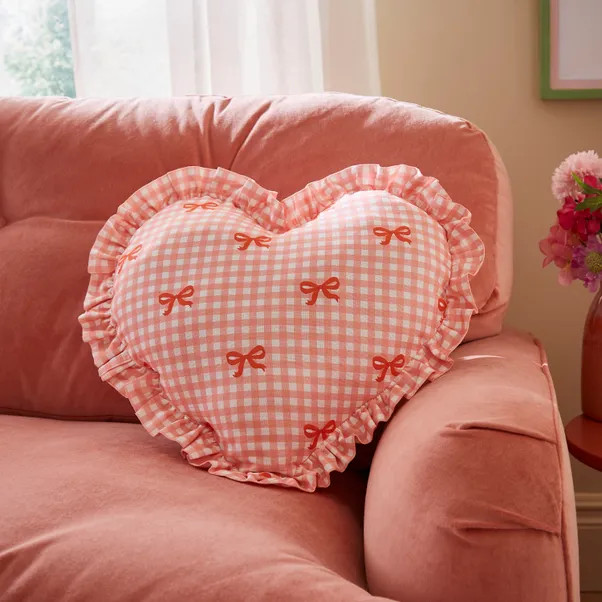 Bow Heart Shaped Cotton Cushion | Dunelm