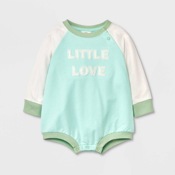 Baby Girls' 'Little Love' Sweatshirt Romper - Cat & Jack™ Green | Target