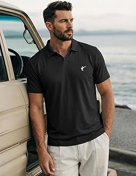 JMIERR Mens Casual Polo Shirt Summer Buttonless Short Sleeve Moisture Wicking Quick Dry Henley Go... | Amazon (US)
