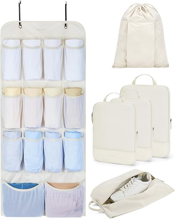 BAGSMART Packing Cubes for Travel, 6 set Suitcase Organizer With Foldable Hanging Bag | Amazon (US)