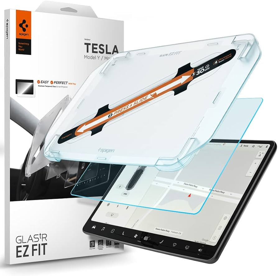 Spigen Tempered Glass Screen Protector [GlasTR EZ FIT] Designed for Tesla Model 3 (2023), Tesla M... | Amazon (US)