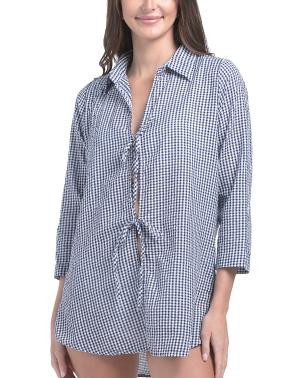 Gingham Tie Front Cover-up Tunic | TJ Maxx