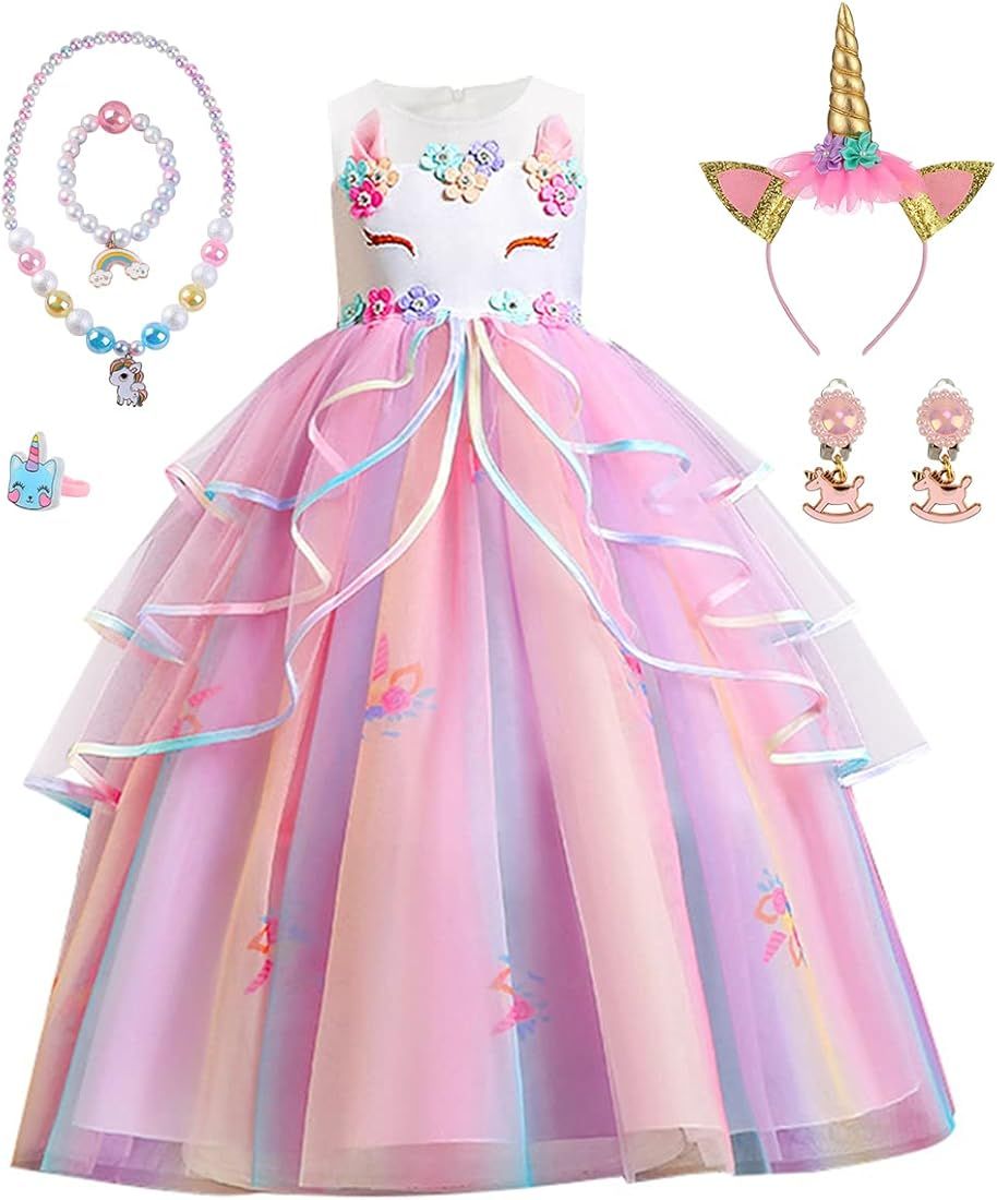 Princess Dress Up for Girls,Unicorn Costume with Headband Necklace Set for Birthday Party Hallowe... | Amazon (CA)