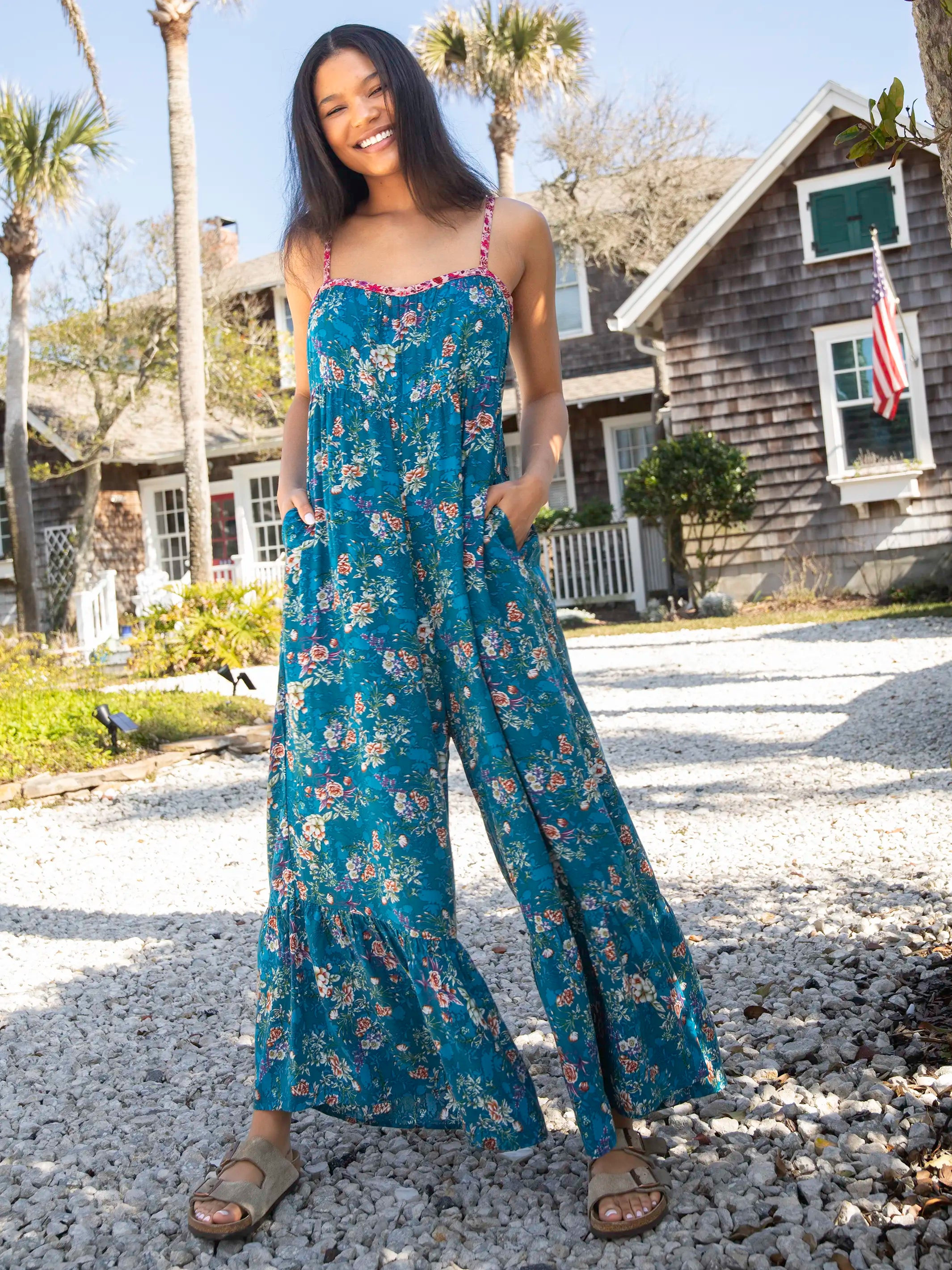 Stephanie Jumpsuit - Turquoise Roses
 – Natural Life | Natural Life