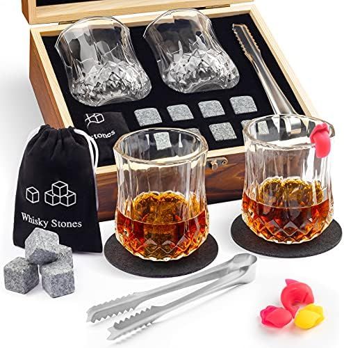 Kireace Whiskey Set of 2, Bourbon Whiskey Stones Gifts for Men, Includes 2 Whisky Glasses - 8 Whiske | Amazon (US)