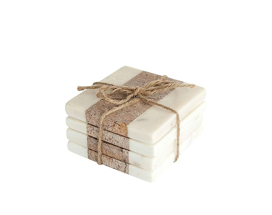 Creative Co-Op Square Marble Coasters with Jute String, Brown (Set of 4 Pieces) | Amazon (US)