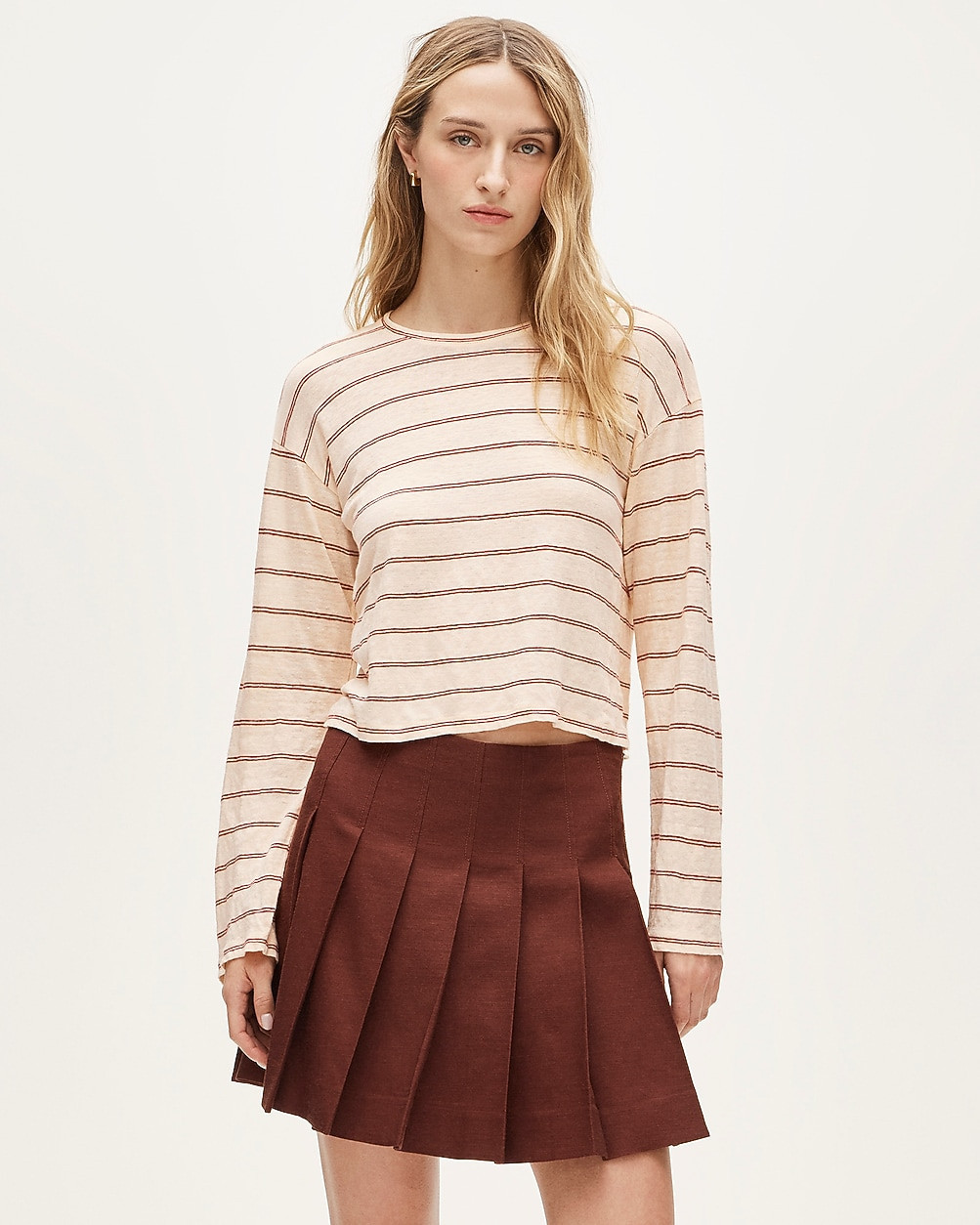 New relaxed linen long-sleeve T-shirt in stripe | J. Crew US