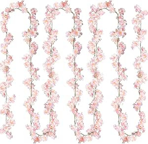 Sggvecsy Cherry Blossom Garland Artificial Cherry Flower Vines 4 Pack Hanging Silk Flowers Garlan... | Amazon (US)