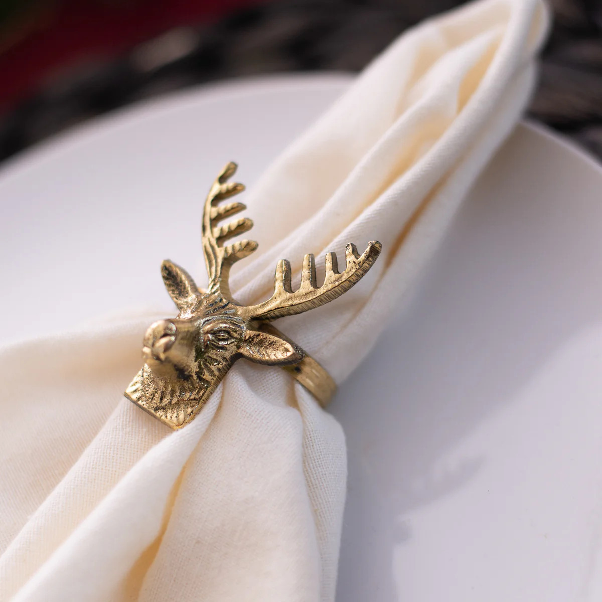 Eric + Eloise Bronzed Aluminum Frankie Deer Napkin Rings - Set of 6 | Darby Creek Trading