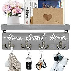 buways Wall-Mounted Key and Mail Holder, Wooden Key Rack with 4 Double Key Hooks, Rustic Home Dec... | Amazon (US)
