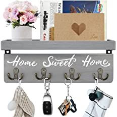 buways Wall-Mounted Key and Mail Holder, Wooden Key Rack with 4 Double Key Hooks, Rustic Home Dec... | Amazon (US)