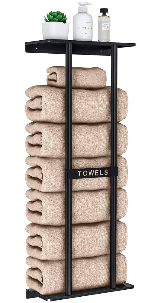 Bathroom Towel Storage Rack, Towel Racks for Bathroom Wall Mounted 30 inch with Shelf Can Holds 6... | Amazon (US)